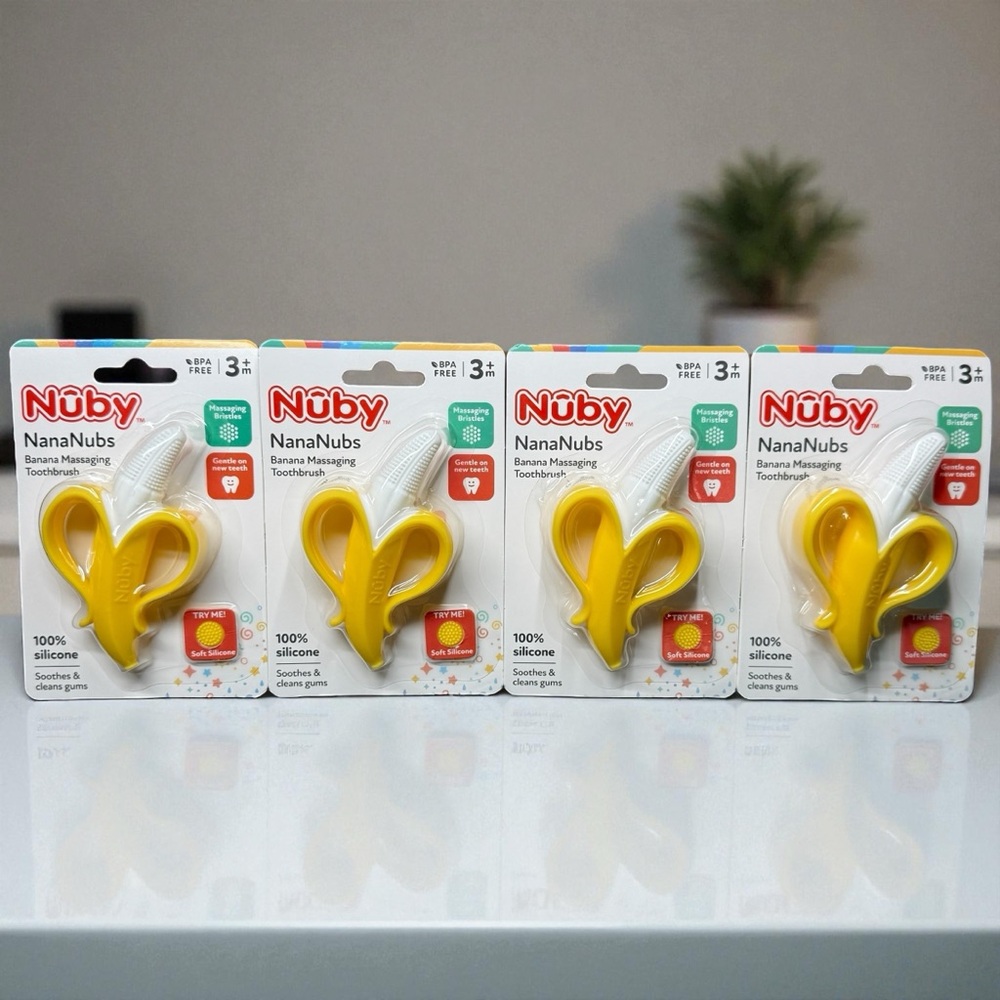 4 Pk Nuby NanaNubs Banana Gum Massaging Teether Baby Teething Toy 3 Months &‎ Up